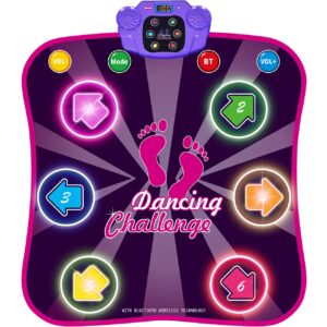 kids dance mat for girls - birthday gifts for 4 5 6 7 8 year old girl - toys for ages 4 5-7 - electronic dance pad with light up 6 button & wireless bluetooth & 5 game modes