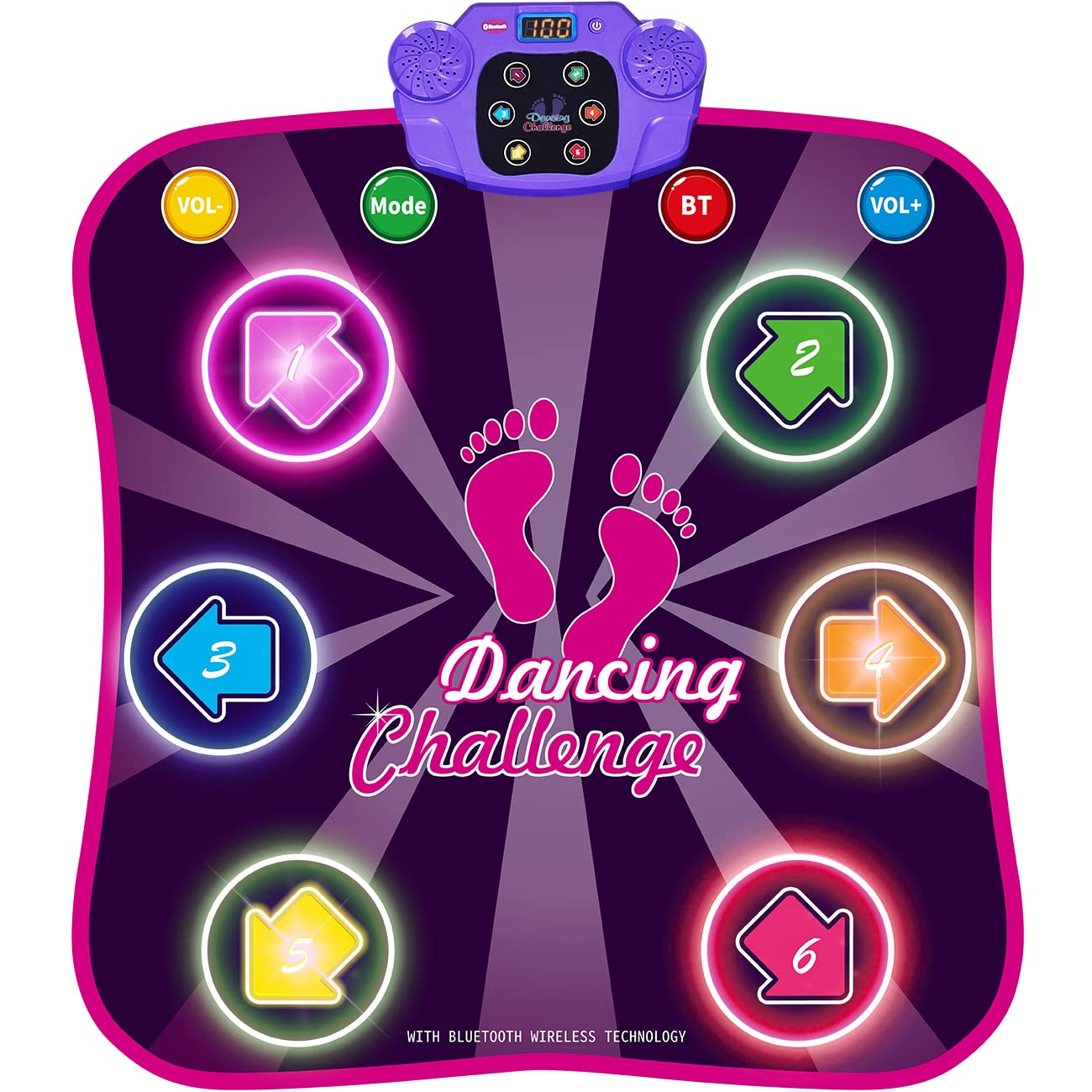 Kids Dance Mat for Girls - Birthday Gifts for 4 5 6 7 8 Year Old Girl - Toys for Ages 4 5-7 - Electronic Dance Pad with Light Up 6 Button & Wireless Bluetooth & 5 Game Modes