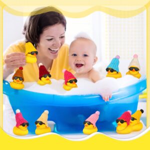 36 Pcs Mini Rubber Ducks Glow in The Dark Rubber Frogs Baby Shower Tiny Rubber Ducks Bulk, Float Bath Toys Bathtub Duckies Mini Frogs for Shower Birthday Party Favors Carnival Gift (Hat Style)