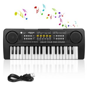 TOQIBO Kids Piano Keyboard, 37 Keys Electronic Piano for Kids Portable Multi-Function Musical Instruments Birthday Educational Gift Toys for 3 4 5 6 7 8 Year Old Boys Girls Children Beginner (Black)