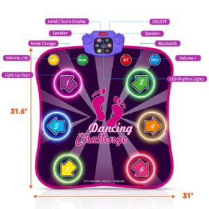 Kids Dance Mat for Girls - Birthday Gifts for 4 5 6 7 8 Year Old Girl - Toys for Ages 4 5-7 - Electronic Dance Pad with Light Up 6 Button & Wireless Bluetooth & 5 Game Modes