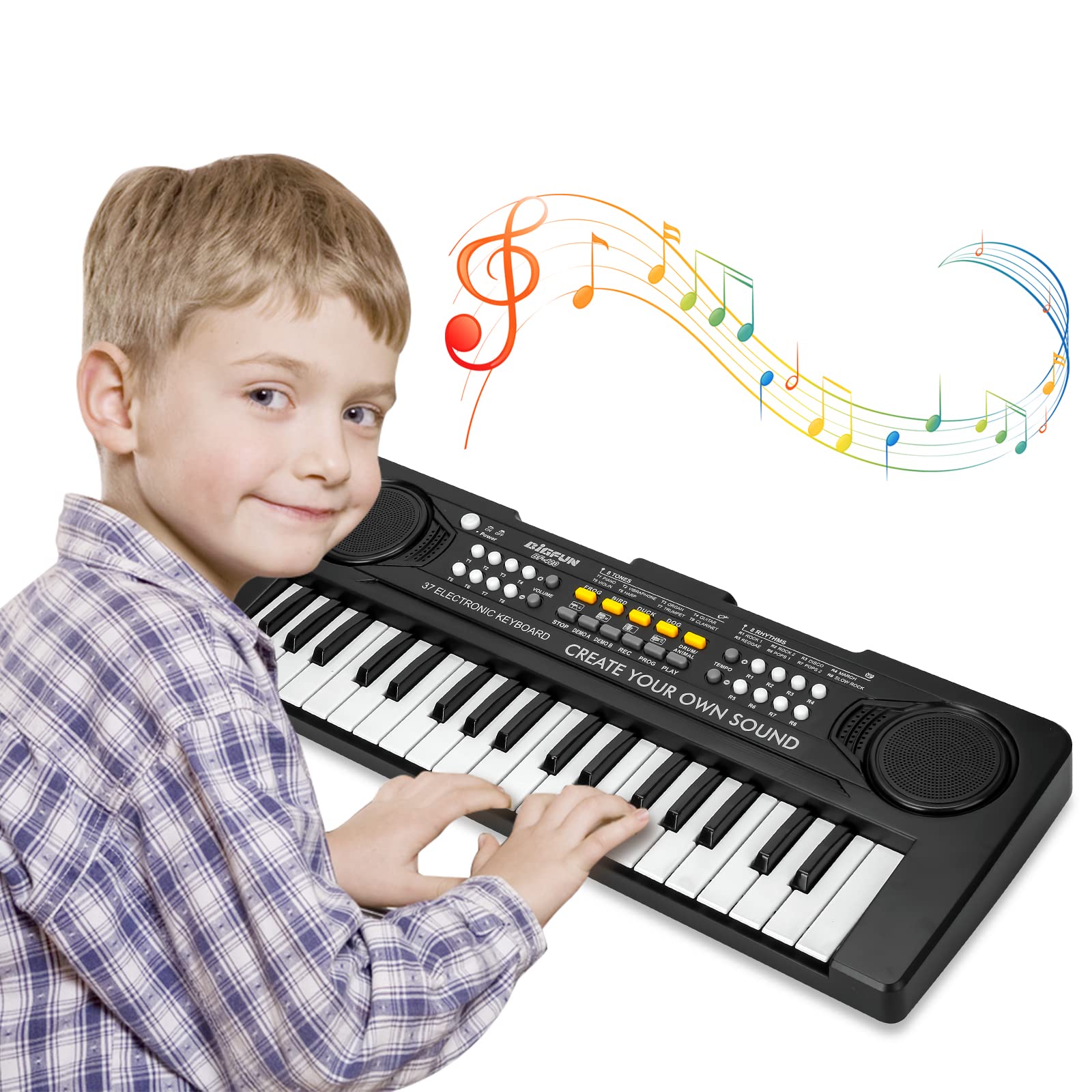 TOQIBO Kids Piano Keyboard, 37 Keys Electronic Piano for Kids Portable Multi-Function Musical Instruments Birthday Educational Gift Toys for 3 4 5 6 7 8 Year Old Boys Girls Children Beginner (Black)