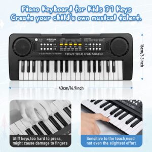 TOQIBO Kids Piano Keyboard, 37 Keys Electronic Piano for Kids Portable Multi-Function Musical Instruments Birthday Educational Gift Toys for 3 4 5 6 7 8 Year Old Boys Girls Children Beginner (Black)