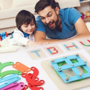 Sank Multifuctional Montessori Pillar Collage Toys Wooden Learning Toys,Baby Puzzles Educational Building Blocks and Shapes for Toddlers Kids Boys Girls Age 3+ Years Old(26 Shape Pieces)