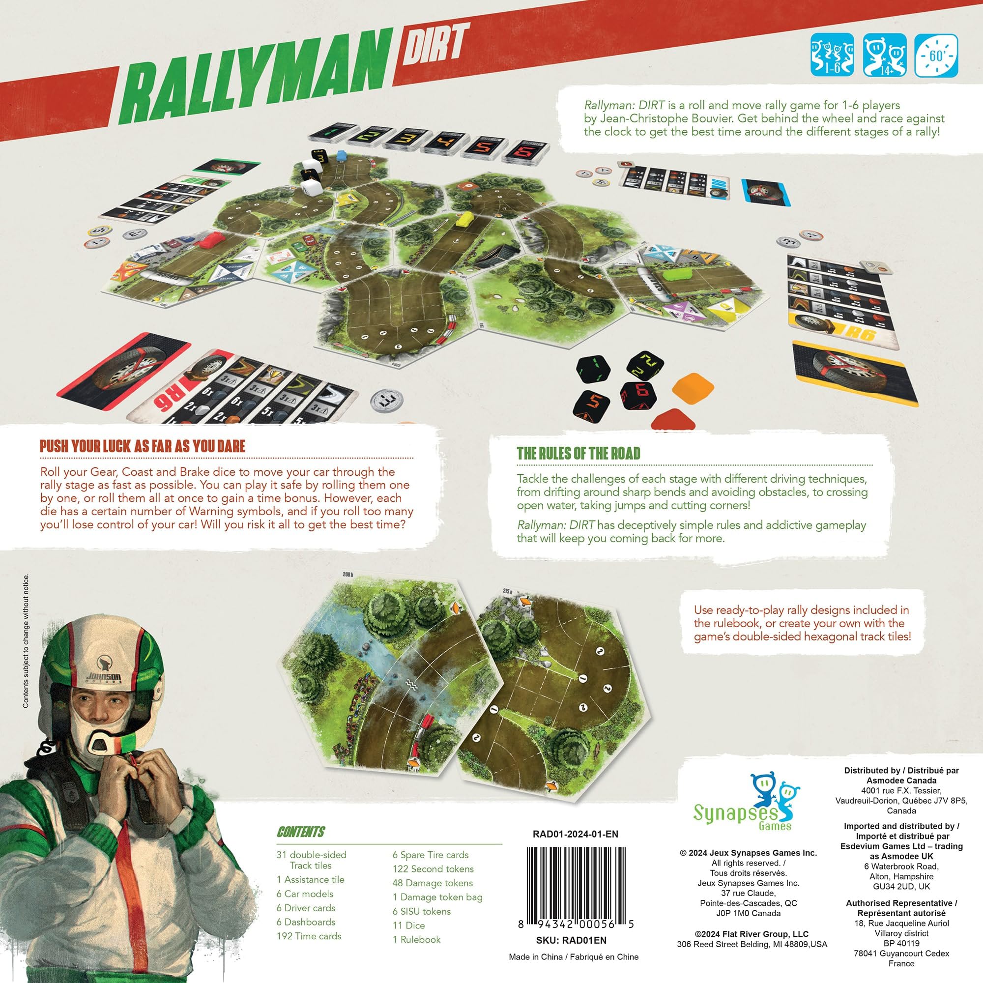 Synapses Games | Rallyman: DIRT | Strategy Board Game | Race Cars with Dice | 1 to 6 Players | 60 Minutes | Ages 10+