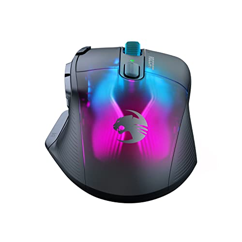 ROCCAT Kone XP Air – Wireless Customizable Ergonomic RGB Gaming Mouse, 19K DPI Optical Sensor, 100-hour Battery & Charging Dock, 29 Programmable Inputs & AIMO RGB Lighting, 4D Wheel – Black