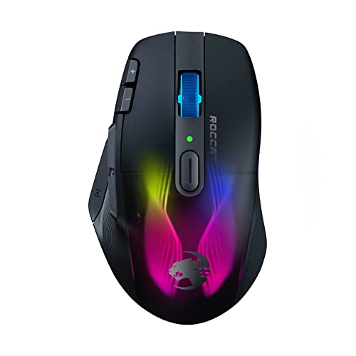 ROCCAT Kone XP Air – Wireless Customizable Ergonomic RGB Gaming Mouse, 19K DPI Optical Sensor, 100-hour Battery & Charging Dock, 29 Programmable Inputs & AIMO RGB Lighting, 4D Wheel – Black