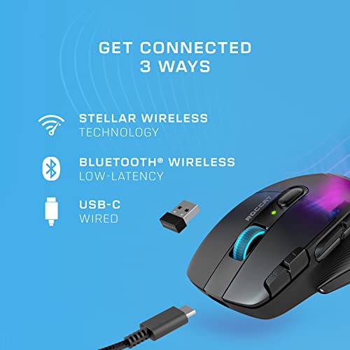 ROCCAT Kone XP Air – Wireless Customizable Ergonomic RGB Gaming Mouse, 19K DPI Optical Sensor, 100-hour Battery & Charging Dock, 29 Programmable Inputs & AIMO RGB Lighting, 4D Wheel – Black