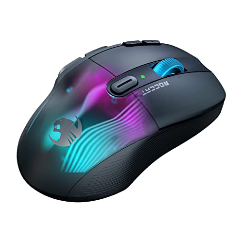 ROCCAT Kone XP Air – Wireless Customizable Ergonomic RGB Gaming Mouse, 19K DPI Optical Sensor, 100-hour Battery & Charging Dock, 29 Programmable Inputs & AIMO RGB Lighting, 4D Wheel – Black