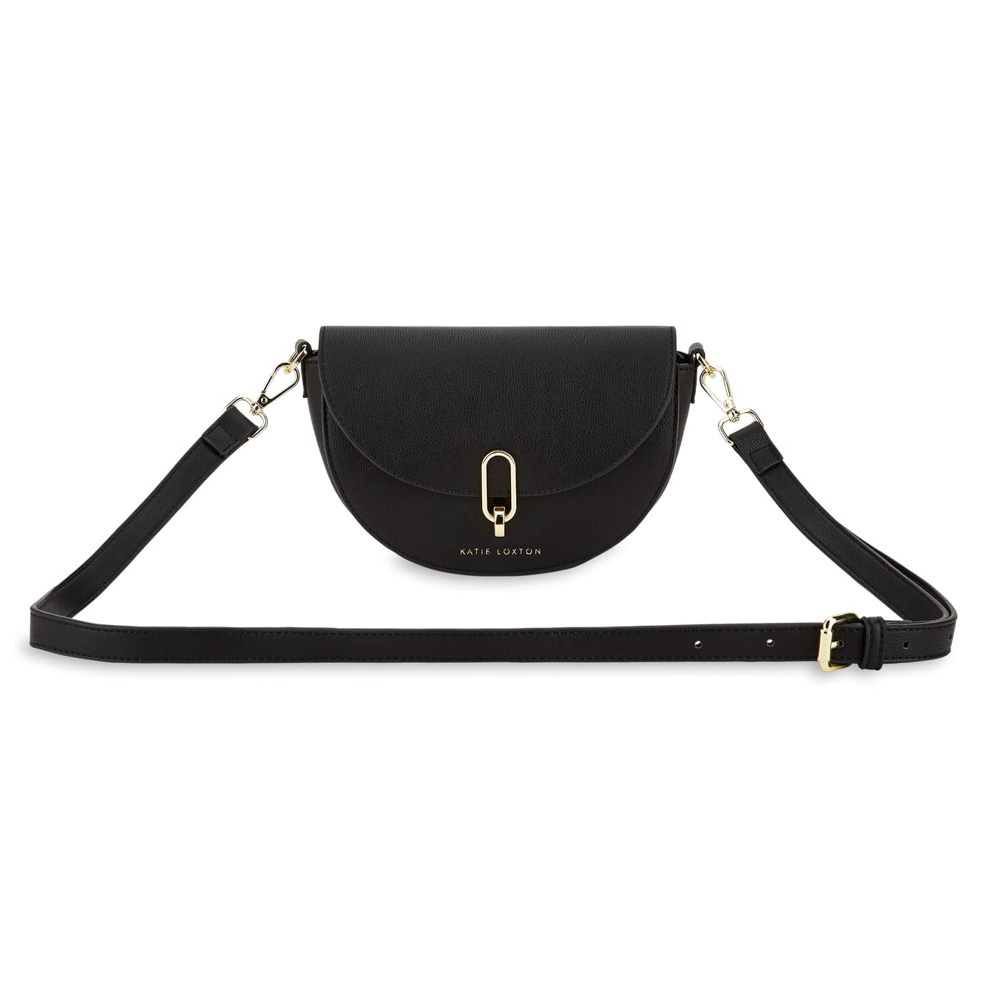 KATIE LOXTON Quinn Small Vegan Leather Convertible Crossbody Saddle Clutch Handbag Purse Black