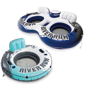 Intex River Run 53 Inch Inflatable Floating Water Tube Lake Pool Ocean Raft & River Run II Inflatable 2 Person Pool Tube Float w/ Cooler & Repair Kit