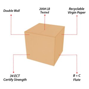 BannerBuzz Shipping Corrugated Box, 100% Recyclable, Made of Double Wall B+C Flute Corrugated Fiberboard in Natural Brown Kraft Paper with ECT 34# (24" L X 24" W X 24" H, Pack of 100)