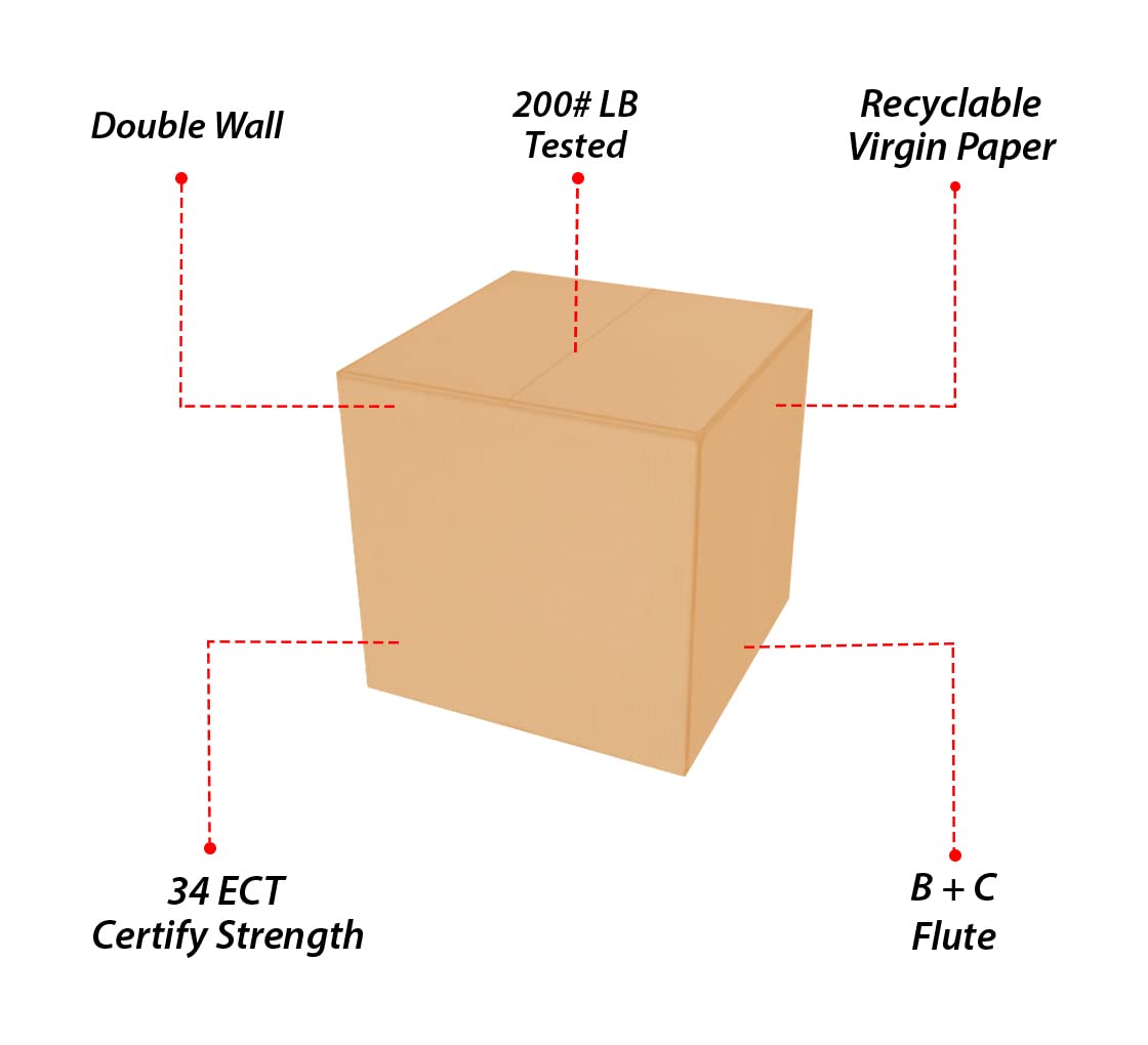 BannerBuzz Shipping Corrugated Box, 100% Recyclable, Made of Double Wall B+C Flute Corrugated Fiberboard in Natural Brown Kraft Paper with ECT 34# (24" L X 24" W X 24" H, Pack of 100)