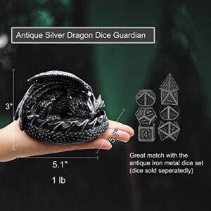 Haxtec Dragon Dice Jail Guardian DND Dice Tray Holder Dungeons and Dragons Accessories Novelty DM RPG Gift Dragon Statue Decor(Antique Silver)