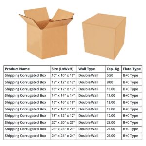 BannerBuzz Shipping Corrugated Box, 100% Recyclable, Made of Double Wall B+C Flute Corrugated Fiberboard in Natural Brown Kraft Paper with ECT 34# (24" L X 24" W X 24" H, Pack of 100)