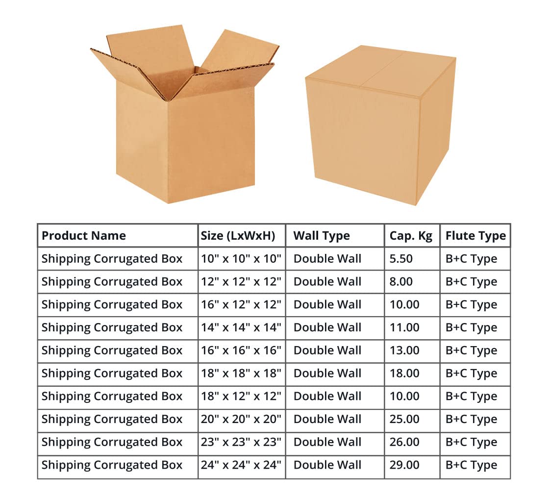 BannerBuzz Shipping Corrugated Box, 100% Recyclable, Made of Double Wall B+C Flute Corrugated Fiberboard in Natural Brown Kraft Paper with ECT 34# (24" L X 24" W X 24" H, Pack of 100)