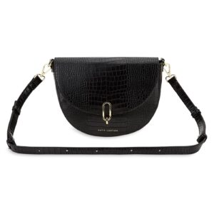 KATIE LOXTON Quinn Faux Crocodile Womens Medium Convertible Crossbody Saddle Handbag Purse Black