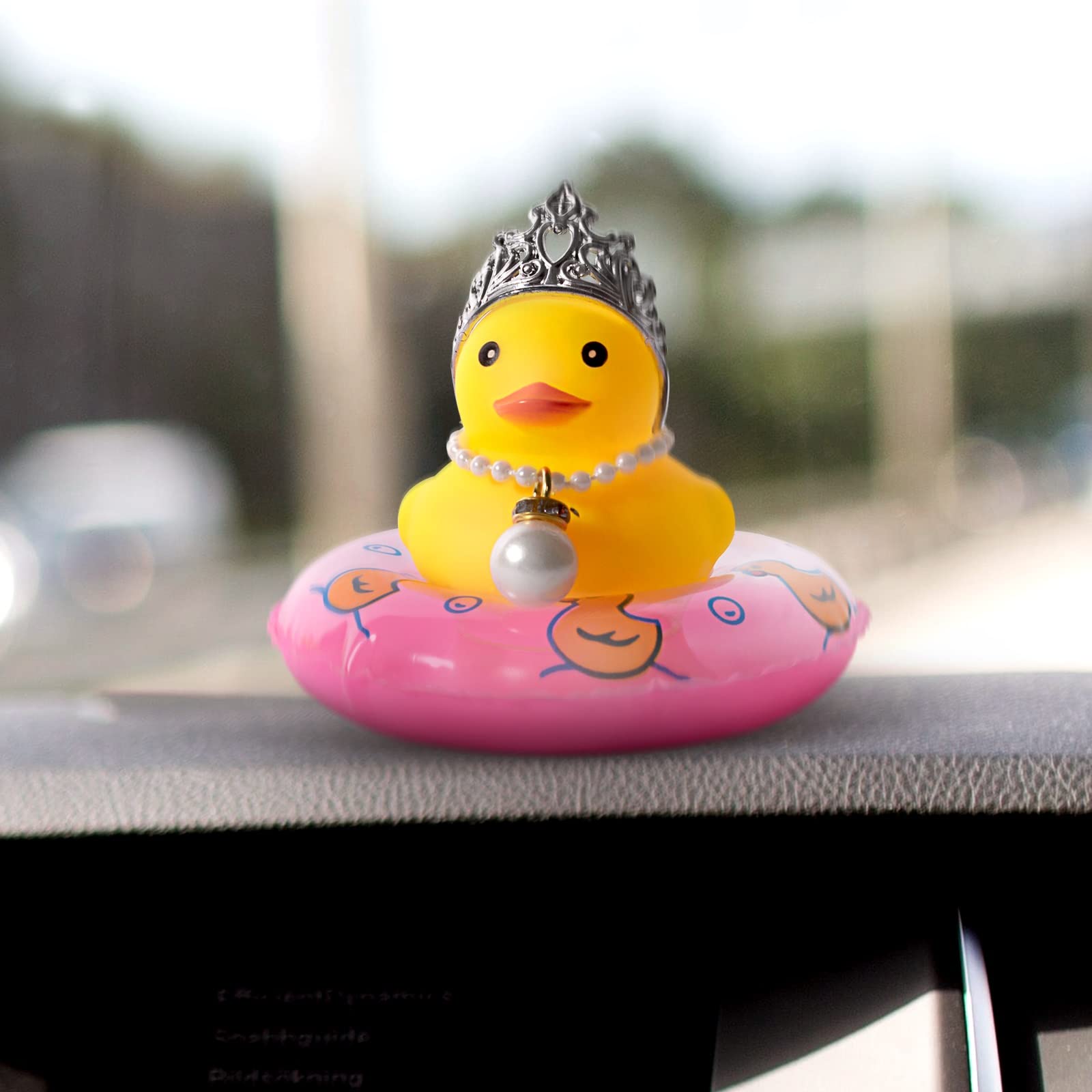 Hely Cancy Car Duck for Dashboard Decorations - Duck for Car Dashboard Decorations Rubber Duck Car Ornament with Necklace - Princess