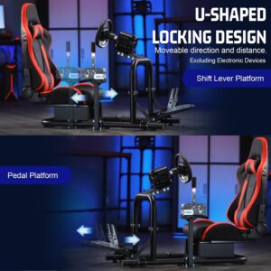 Marada Racing simulator Cockpit with Red Seat Fit for Logitech G25 G27 G29 G920,Thrustmaster/Fanatec race car seat, Adjustable driving simulator Steering Wheel Stand, Wheel,Pedal & Shifter Not Include