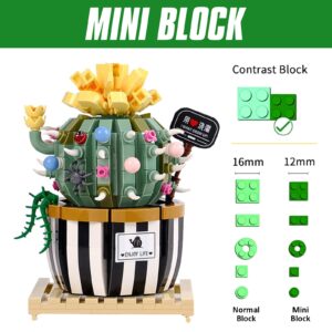 MEIEST Mini Bulbous Cactus Bonsai Building Blocks Set,Creative DIY Unique Decoration Home,Artificial Flowers Bouquet Plant Construction Building Bricks Toy for Kids Adult (Cactus-2)