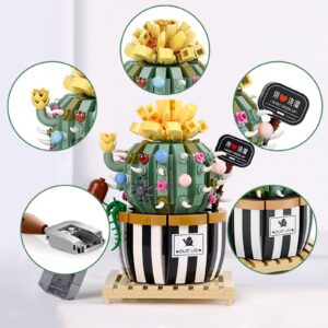 MEIEST Mini Bulbous Cactus Bonsai Building Blocks Set,Creative DIY Unique Decoration Home,Artificial Flowers Bouquet Plant Construction Building Bricks Toy for Kids Adult (Cactus-2)