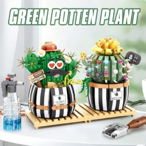 MEIEST Mini Bulbous Cactus Bonsai Building Blocks Set,Creative DIY Unique Decoration Home,Artificial Flowers Bouquet Plant Construction Building Bricks Toy for Kids Adult (Cactus-2)