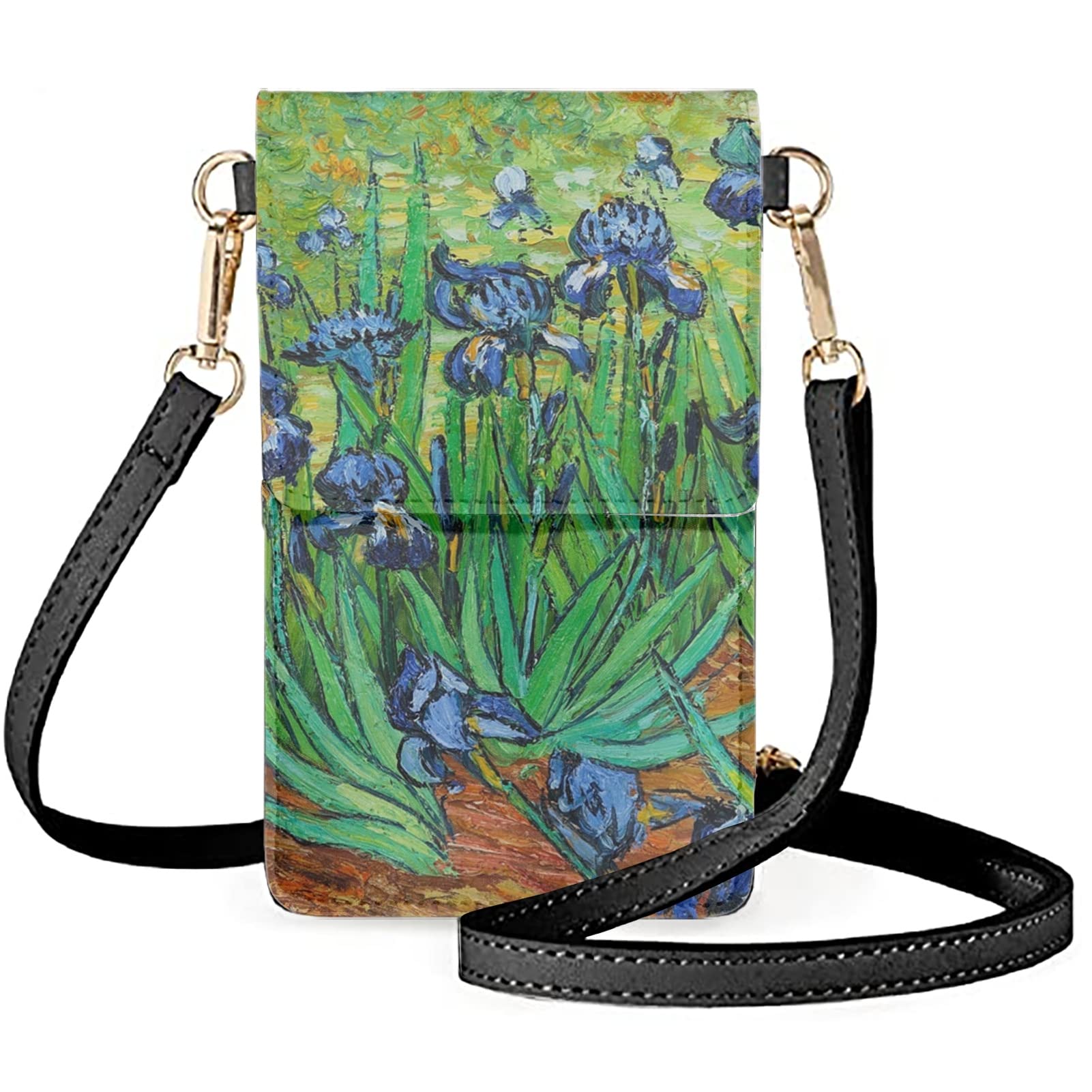 ENLACHIC Van Gogh Small Crossbody Bag Cell Phone Purse for Women, Lightweight Leather Phone Shoulder Bag with Strap,Van Gogh Iris