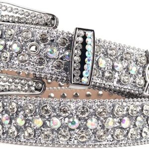 Studded Rhinestone Belts Men Women Fashionable Sparkly Diamond Belt Shiny Crystals Inlaid Design Leather Diamond Belt, Shiny Belts Rhinestone Black Gold Silver Belt for Wedding Party Gifts