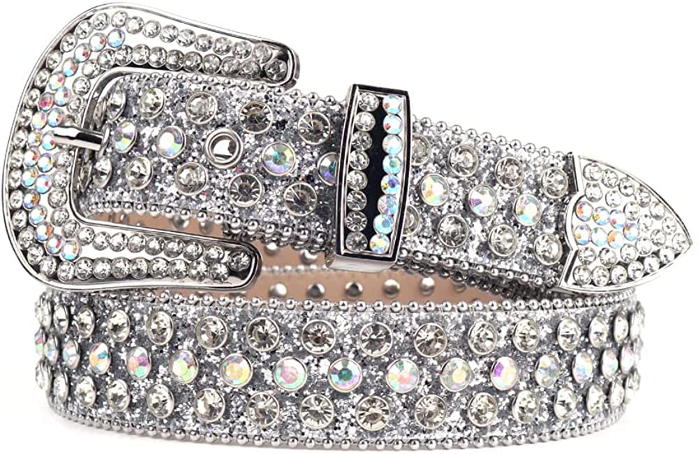 Studded Rhinestone Belts Men Women Fashionable Sparkly Diamond Belt Shiny Crystals Inlaid Design Leather Diamond Belt, Shiny Belts Rhinestone Black Gold Silver Belt for Wedding Party Gifts