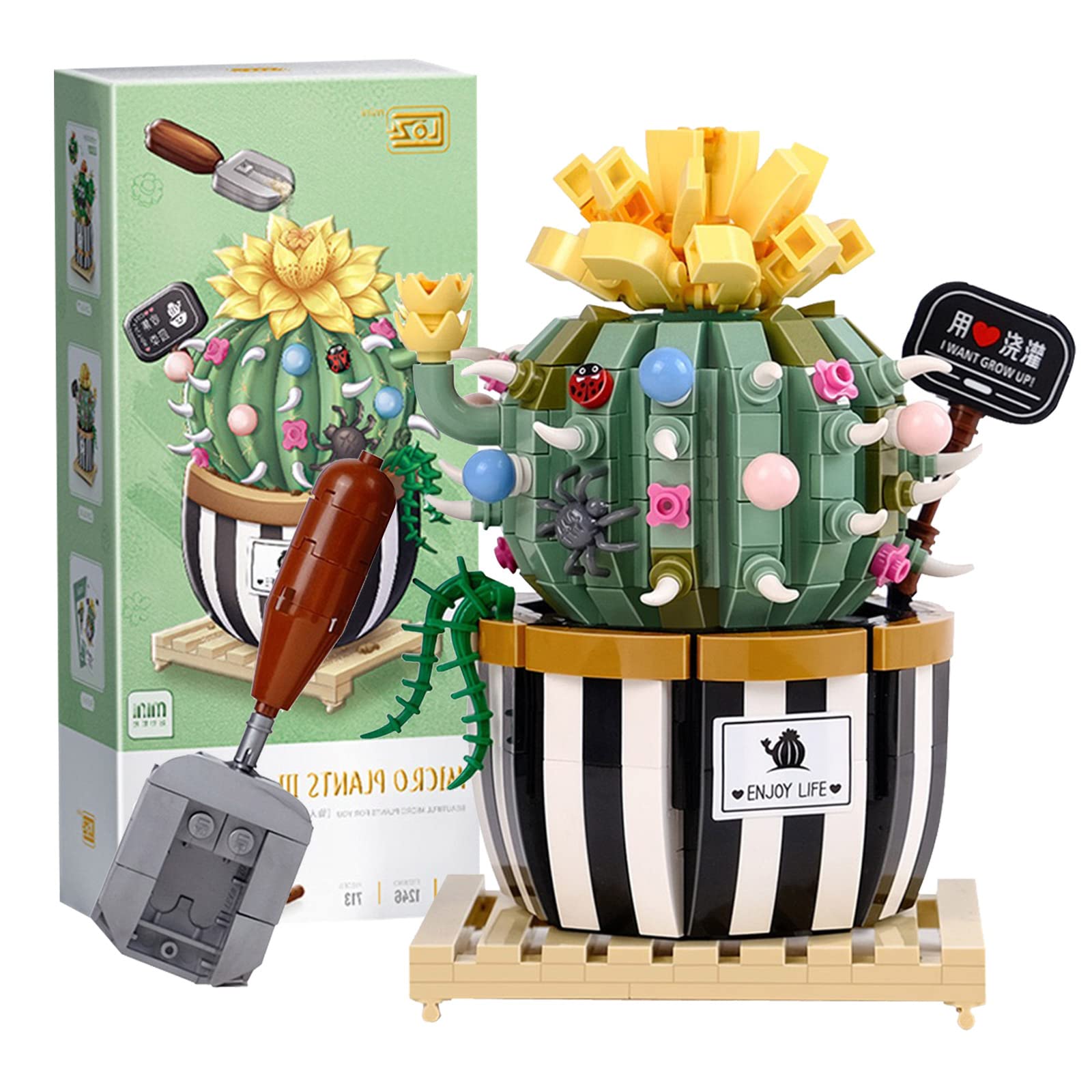 MEIEST Mini Bulbous Cactus Bonsai Building Blocks Set,Creative DIY Unique Decoration Home,Artificial Flowers Bouquet Plant Construction Building Bricks Toy for Kids Adult (Cactus-2)