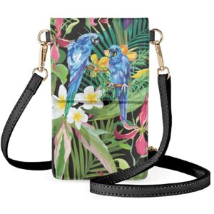 joomeryer womens small crossbody bag lightweight leather touchscreen cellphone bags case handbag with strap,hawaiian parrot