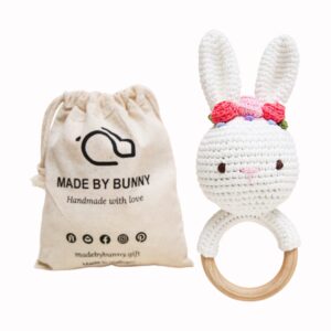 bunny white bunny rattles toy for young children, handmade woolen toy with strict quality testing process, usable as house decoration (white bunny rattles)