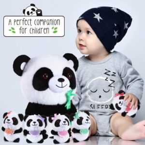 HyDren 6 Pcs Panda Stuffed Animals Cute Bamboo Panda Plush Set 12 Inch Soft Stuffed Panda Mama with 5 Lovely Babies Plushies for Boys Girls Birthday Gift Party Decorations