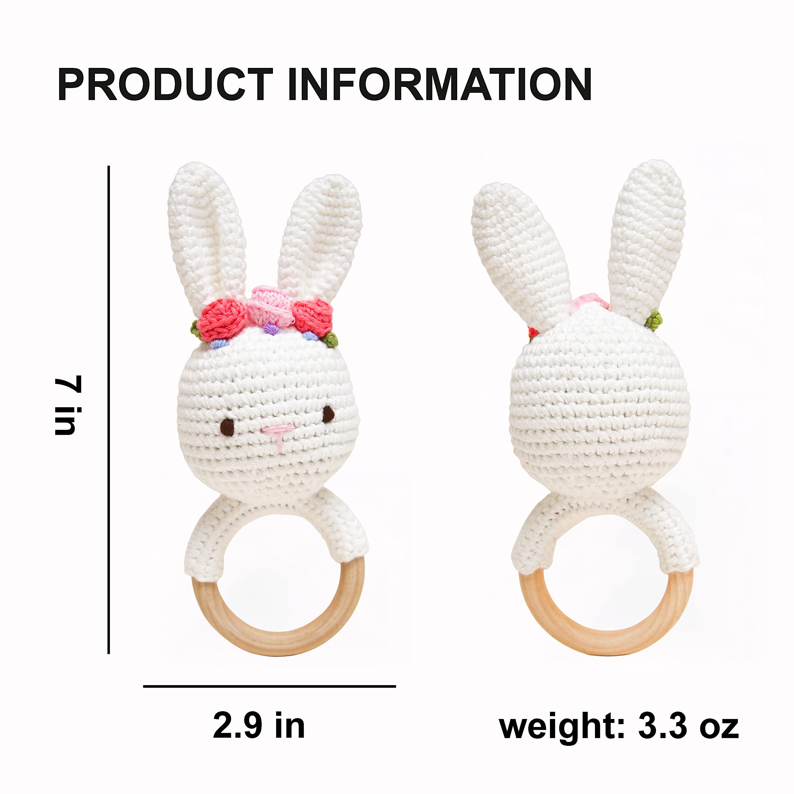 Bunny White Bunny rattles Toy for Young Children, Handmade Woolen Toy with Strict Quality Testing Process, usable as House Decoration (White Bunny Rattles)