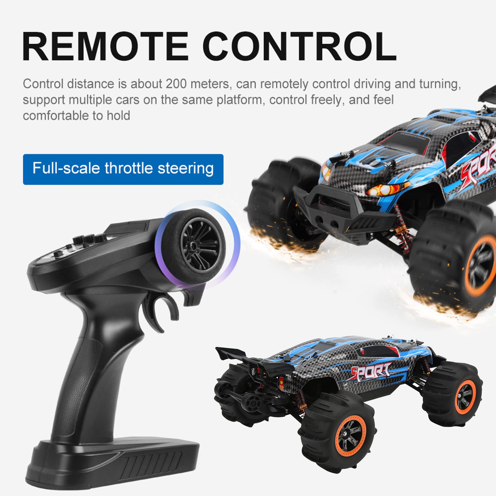 EVTSCAN 1/12 Scale Remote Control Car - 2.4GHZ 4WD Off Road RC Truck, High Speed RC Rock Crawler, Remote Control Off Road Truck for Adults & Kids (Three Batteries)