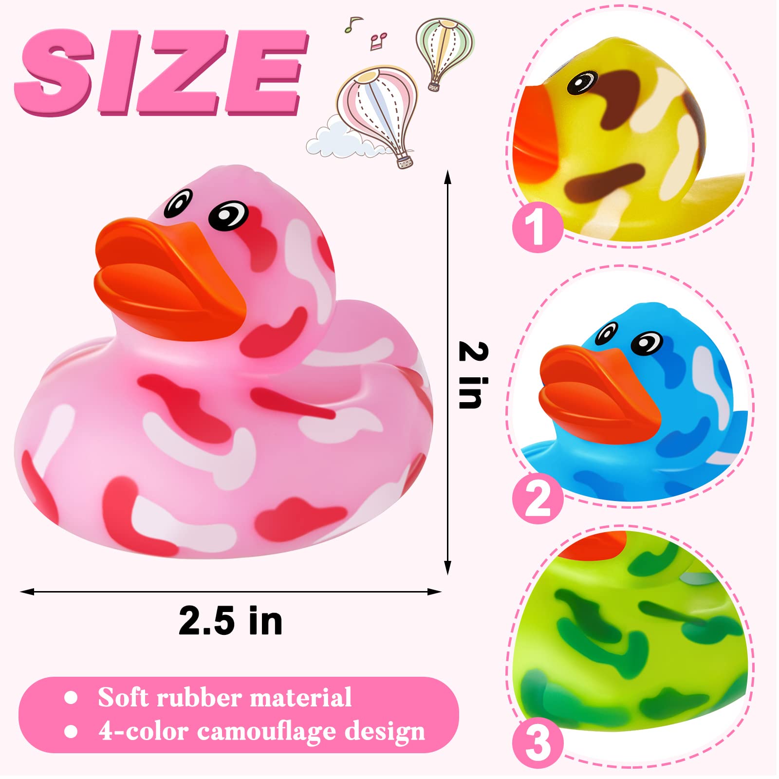 2.5 Inch Camouflage Rubber Duckies for Car Duck Rubber Ducks Car Ducking Camo Duck for Kids Baby Shower, Pool Activity (16 Pack)