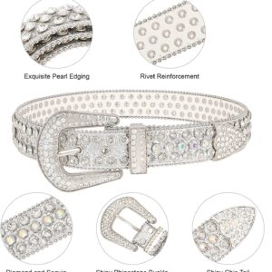 Studded Rhinestone Belts Men Women Fashionable Sparkly Diamond Belt Shiny Crystals Inlaid Design Leather Diamond Belt, Shiny Belts Rhinestone Black Gold Silver Belt for Wedding Party Gifts