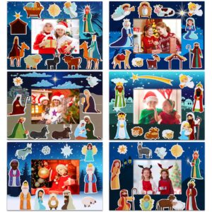 24 packs christmas nativity picture frame craft kit diy o holy night crafts for kids with 330 pcs stickers gift for kids' paper craft kits art project home classroom activities birthday party