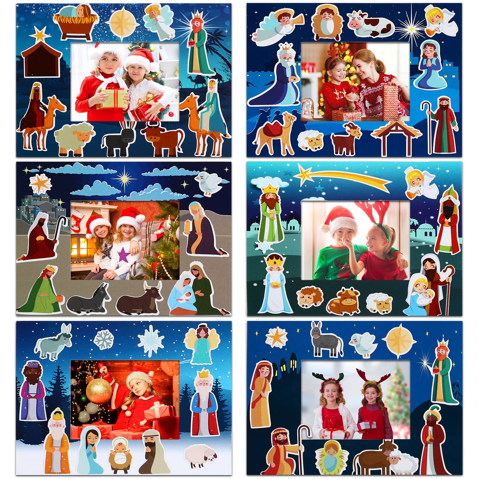 24 Packs Christmas Nativity Picture Frame Craft Kit DIY O Holy Night Crafts for Kids with 330 Pcs Stickers Gift for Kids' Paper Craft Kits Art Project Home Classroom Activities Birthday Party