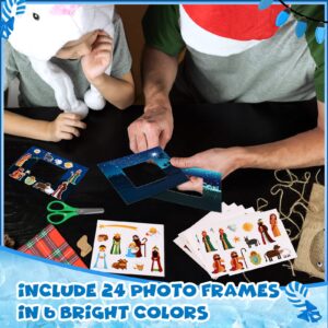 24 Packs Christmas Nativity Picture Frame Craft Kit DIY O Holy Night Crafts for Kids with 330 Pcs Stickers Gift for Kids' Paper Craft Kits Art Project Home Classroom Activities Birthday Party