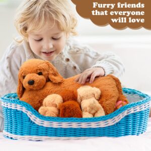 HyDren Nurturing Dog Stuffed Animal Sets Soft Cuddly Golden Retriever Plush Toys Nursing Mommy Dog with 4 Stuffed Baby Puppies for Kids Birthday Graduation Party Favor Gifts (Golden Retriever)