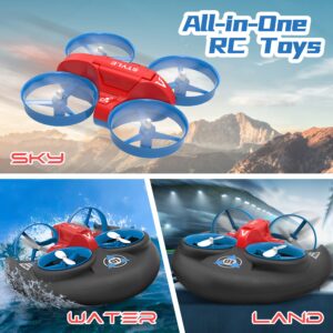 Toys for Boys Age 8-12-13, 3 in 1 Water Land and Air RC Boat RC Car, 2.4 GHz High Speed Remote Control Boat Car, Kids Drone 360° Spin and Flip, RC-Hovercrafts Pool Toys Outdoor Toys Boy Gift Ideas