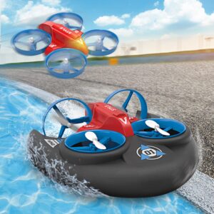 Toys for Boys Age 8-12-13, 3 in 1 Water Land and Air RC Boat RC Car, 2.4 GHz High Speed Remote Control Boat Car, Kids Drone 360° Spin and Flip, RC-Hovercrafts Pool Toys Outdoor Toys Boy Gift Ideas