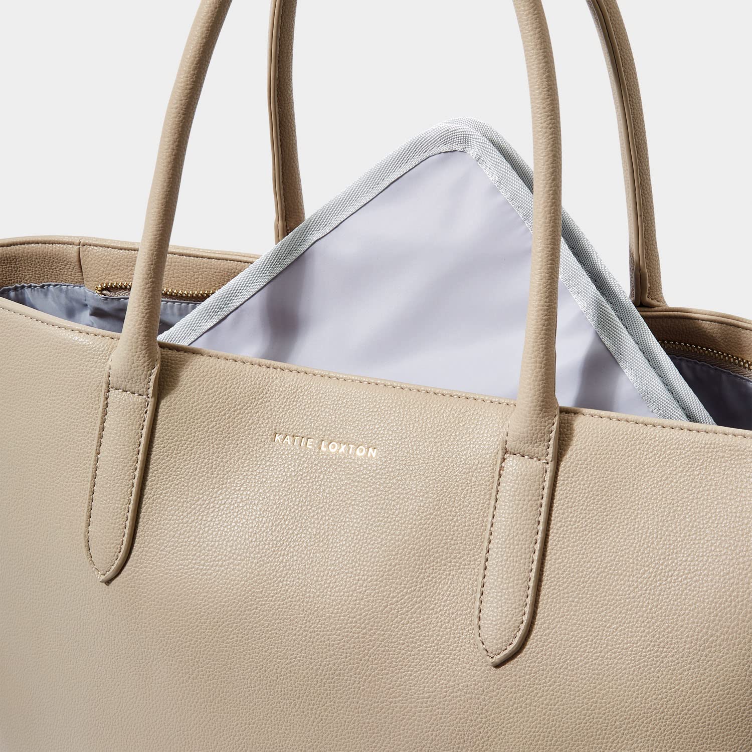 KATIE LOXTON You Got This Womens Vegan Leather Zippered Large Changing Tote Bag Organizer in Taupe