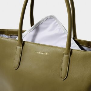 KATIE LOXTON You Got This Womens Vegan Leather Zippered Large Changing Tote Bag Organizer in Olive Green