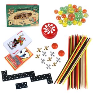 gothink 6-in-1 classic games set, double 6 dominoes, pick up sticks, playing card, marbles, jacks, yo-yo board games for kids families classroom party birthday