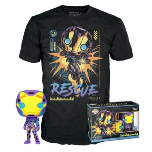 Funko POP! & Tee: Marvel Blacklight - Rescue M - Medium - T-Shirt - Clothes with Collectable Vinyl Figure - Gift Idea - Toys and Short Sleeve Top for Adults Unisex Men and Women - Movies Fans