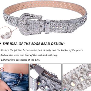 Studded Rhinestone Belts Men Women Fashionable Sparkly Diamond Belt Shiny Crystals Inlaid Design Leather Diamond Belt, Shiny Belts Rhinestone Black Gold Silver Belt for Wedding Party Gifts