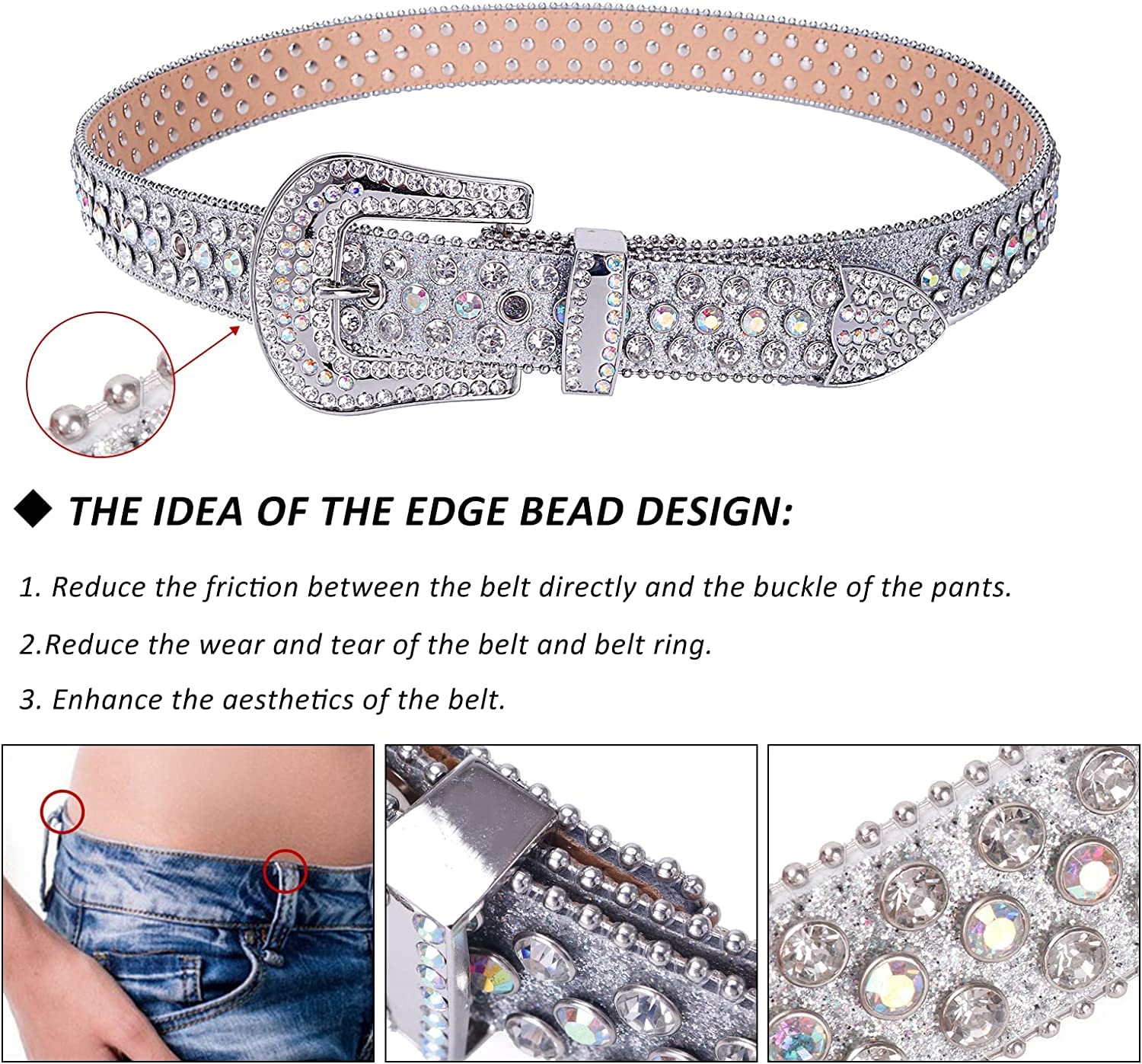 Studded Rhinestone Belts Men Women Fashionable Sparkly Diamond Belt Shiny Crystals Inlaid Design Leather Diamond Belt, Shiny Belts Rhinestone Black Gold Silver Belt for Wedding Party Gifts