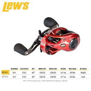 Lew's HyperSpeed Series Casting Reel, 9+1 Stainless Steel Ball Bearings, 9.5:1 Gear Ratio, Right-Hand Retrieve, Red